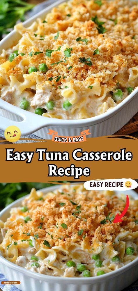 Whip up this Easy Tuna Casserole in no time! With tender pasta, creamy sauce, and flaky tuna, it's a quick and comforting meal perfect for busy weeknights. #TunaCasserole #QuickDinner #ComfortFood Tuna And Veggie Recipes, Quick And Easy Tuna Recipes, Tuna Noodle Casserole With Cream Of Chicken, Stove Top Tuna Casserole, Copycat Tuna Helper, Tuna Pea Wiggle, Diy Tuna Helper, Things To Make With Tuna, Tuna Recipes Canned Easy