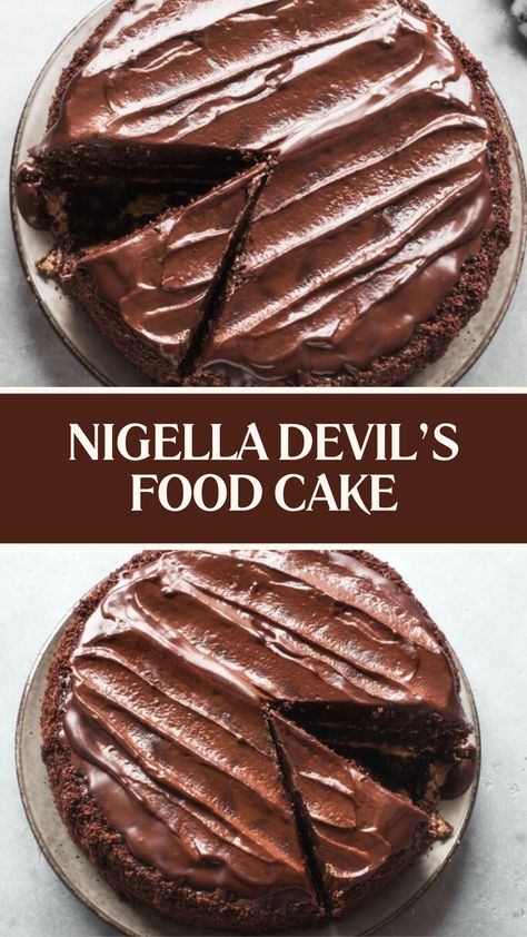 Nigella Devil’s Food Cake Nigella Chocolate Cake, Nigella Recipes, Chocolate Milk Powder, Hershey Recipes, Sour Cream Chocolate Cake, Nigella Lawson Recipes, Devil's Food Cake, Healthier Treats, Devils Food Cake