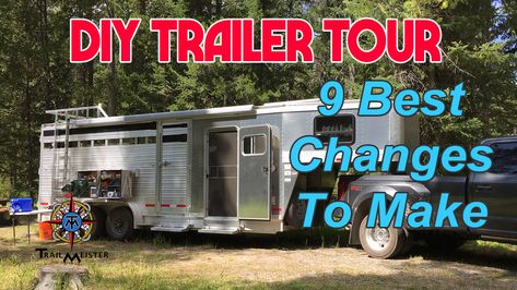 Camping In Horse Trailer, Living Quarters Horse Trailer Hacks, Horse Trailer Living Quarters Organization, Diy Weekender Horse Trailer, Horse Trailer Must Haves, Gooseneck Horse Trailer Living Quarters Diy, Weekender Horse Trailer Ideas, Horse Trailer Makeover, Diy Horse Trailer Living Quarters