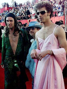 "South Park" creators Trey Parker, left, and Matt Stone showed up at the 2000 awards show dressed as Jennifer Lopez at the 42nd Grammy Award and Gwyneth Paltrow at the 1999 Oscars. South Park Creators, Trey Parker, Matt Stone, Oscar Fashion, Gwyneth Paltrow, Fails, Red Carpet, Carpet, Stone