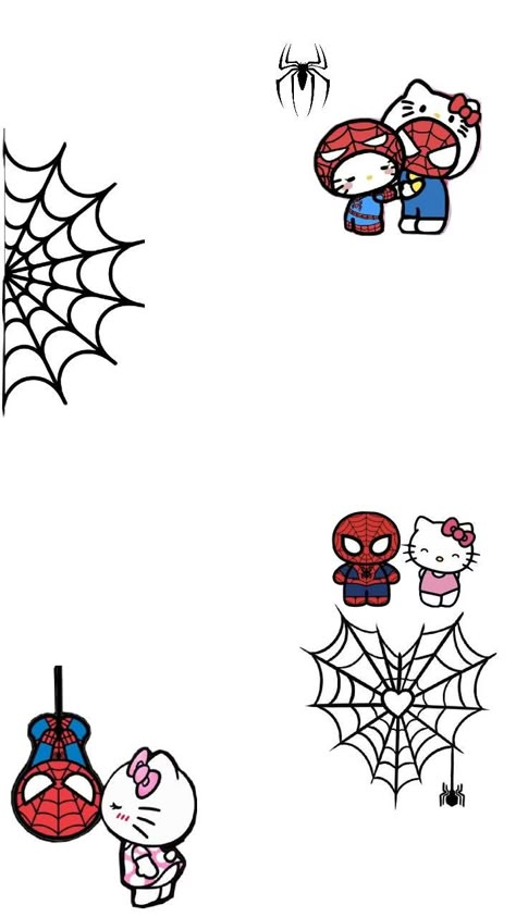 Hello Kitty Scary, Hello Kitty N Spiderman, Kitty Y Spiderman, Hello Kitty X Spiderman, Spider Man And Hello Kitty, Spiderman And Hello Kitty, Spiderman Stickers, Creepy Photography, Diy Hello Kitty