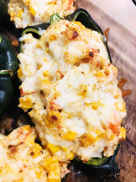 Cheesy Crab and Corn Stuffed Poblanos - Cooks Well With Others