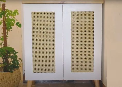 How To Make Rattan Cabinet Doors? Rattan Cabinet Doors, Coconut Shell Candle, Shell Candle Holder, Rattan Cabinet, Rattan Door, Wine Cork Wreath, Entry Room, Bamboo Cups, Belly Basket