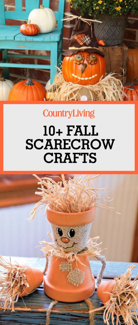 Make your home stand out in a sea of pumpkins and gourds with one of these cute DIY scarecrow crafts. The scaredy pot uses terracotta pots and is an adorable addition for a front porch ledge or bench. Scarecrow Ideas Diy, Fall Crafts Easy, Scarecrow Ideas, Make A Scarecrow, Cozy Fall Home, Diy Scarecrow, Senior Crafts, Scarecrow Crafts, Diy Fall Crafts