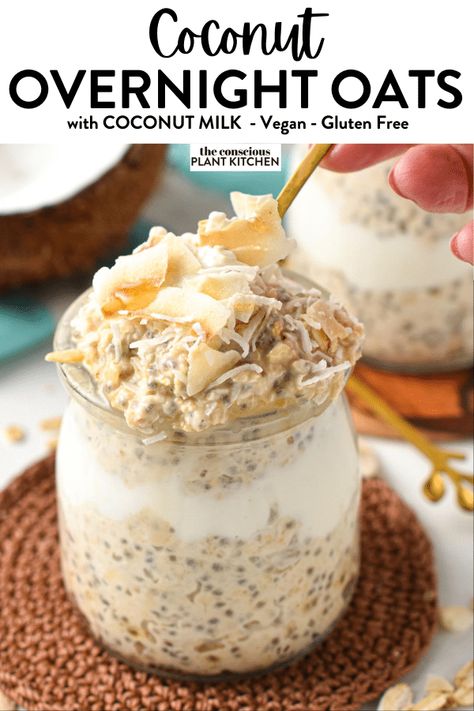 Overnight Oats Coconut Milk, Breakfast Jars, Quick And Easy Healthy Breakfast, Coconut Overnight Oats, Rolled Oats Recipe, Coconut Chia Seed Pudding, Chia Puddings, Oats Recipes Breakfast, Oat Breakfast