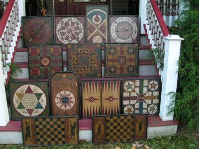 Primitive Parcheesi Game Board Gameboard Folk Art Primitive Living Room, Primative Decor, Primitive Bathrooms, Board Game Storage, Backgammon Game, Game Wall, Chinese Checkers, Checkers Game, Primitive Furniture