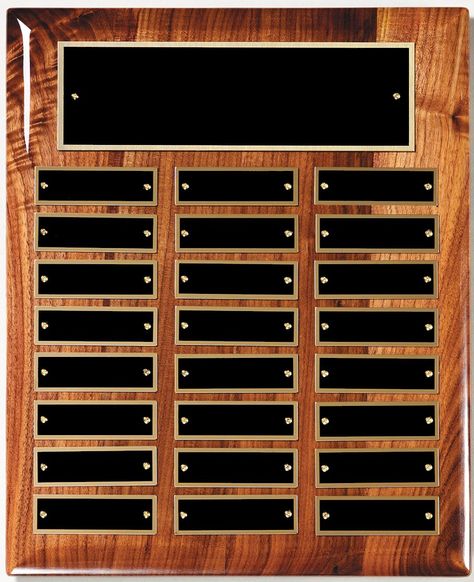 Outstanding employee of the month with slots for 24 names and the company header. Plaque is American Walnut piano finish. Award Plaque Design Ideas, Family Name Plaques Wall Hangings, Award Plaque Design, Kitchen Plaques, Donor Recognition Wall, Recognition Plaques, Employee Of The Month, Commemorative Plaque, Donor Recognition