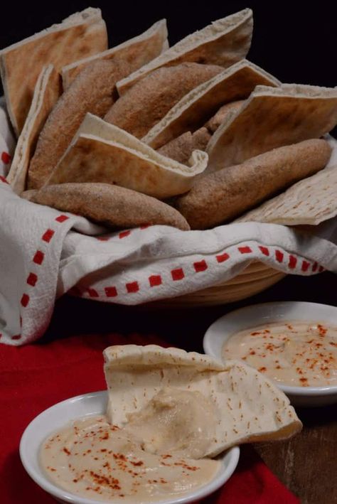 Egyptian pita bread served with tahina a sesame seed sauce. A true staple found on every table. #egyptianbread #tahina #egypt #Egyptianfood Egyptian Bread Recipe, Egyptian Bread, Egyptian Recipes, Egypt Food, Pita Bread Recipe, Finnish Recipes, Dessert Pies, Pain Pita, Egypt Culture