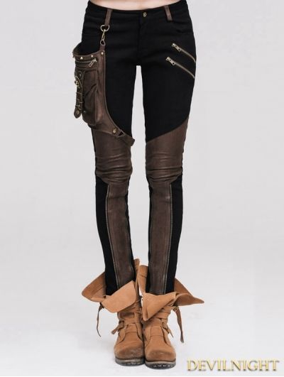 Steampunk Pants with Coffee Pocket for Women Steampunk Pants, Edgy Jeans, Moda Steampunk, Steampunk Women, 일본 패션, Apocalyptic Fashion, Woman In Black, Steampunk Clothing, Black Trousers