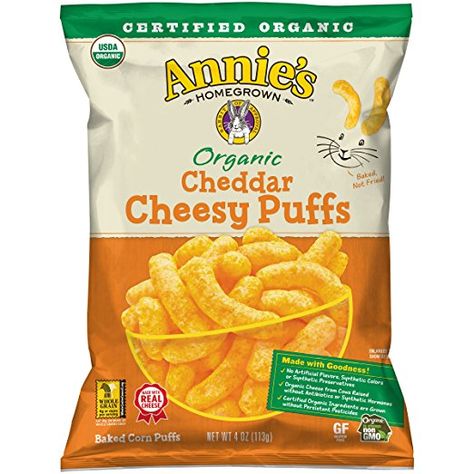 Annie's Organic Cheddar Cheesy Baked Corn Puffs, 4 oz Cheesy Smile, Annies Homegrown, Corn Puffs, Cheese Puff, Baked Corn, Organic Snacks, Cheese Puffs, Kids Healthy, Organic Butter