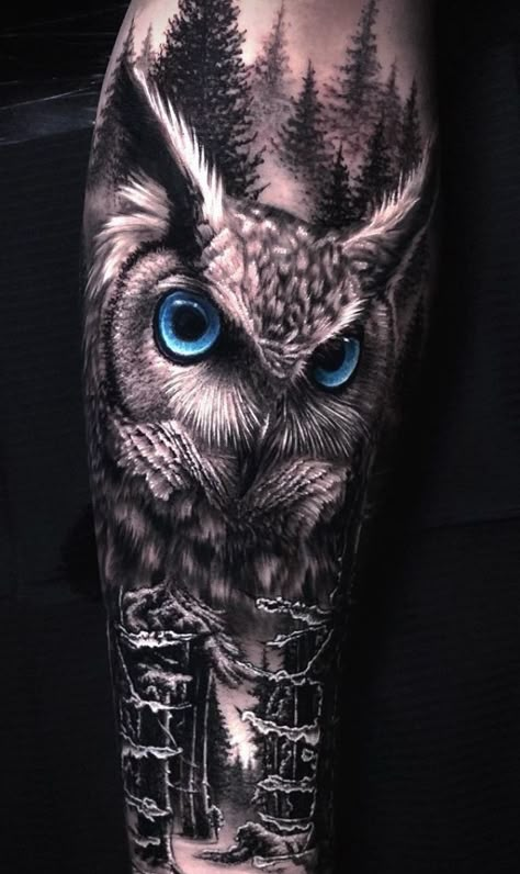 Today we’re going to step again into the world of animal tattoos bringing you 50 of the most beautiful owl tattoo designs, explaining their meaning. #mentattoo #tattooideas Owl Forearm Tattoo, Mens Owl Tattoo, Natur Tattoo Arm, Realistic Owl Tattoo, Owl Tattoo Sleeve, Owl Tattoo Drawings, Hawk Tattoo, Animal Sleeve Tattoo, Nature Tattoo Sleeve