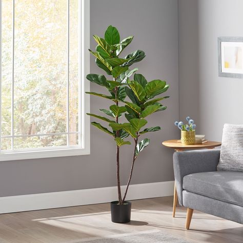 Socorro 5' x 2.5' Artificial Tabletop Fiddle-Leaf Fig Tree, Green - Walmart.com - Walmart.com Tree In Pot, Fiddle Leaf Fig Tree, Ficus Tree, Faux Leaf, Interior Plants, Potted Trees, High Maintenance, Fiddle Leaf, Empty Spaces