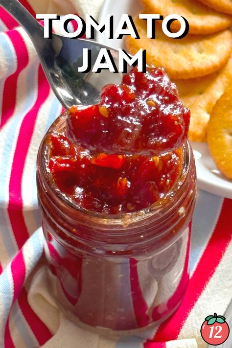 Tomato Jam | 12 Tomatoes Chilli Relish, Tomato Jam Recipe, Tomatoes In Containers, Chilli Oil, Cheese And Crackers, Growing Tomatoes In Containers, Grow Tomatoes, Tomato Relish, Tomato Jam