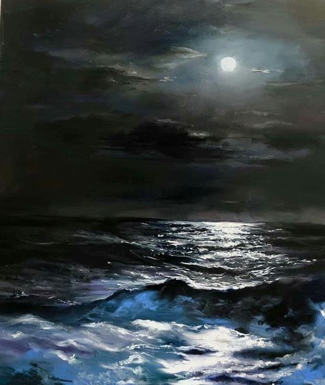 Night Sky Beach Painting, Moon And Ocean Painting, Dark Beach Painting, Sea At Night Painting, Dark Sky Drawing, Deep Painting Feelings, Ocean At Night Painting, Beach At Night Painting, Dark Sea Painting