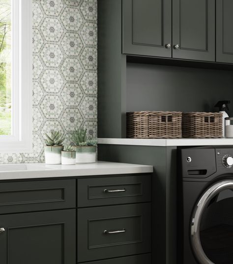 Locker Designs, Green Laundry, Laundry Room Wall Decor, Laundry Cabinets, Bathroom Cabinetry, Laundry Room Shelves, Laundry Room Cabinets, Small Laundry Room, Green Cabinets