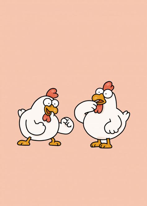 Chicken Character Design, Chicken Mascot, Chicken Cartoon, Chicken Wallpaper, Hug Illustration, Doodle Artwork, Chickens In The Winter, Chicken Logo, Chicken Illustration