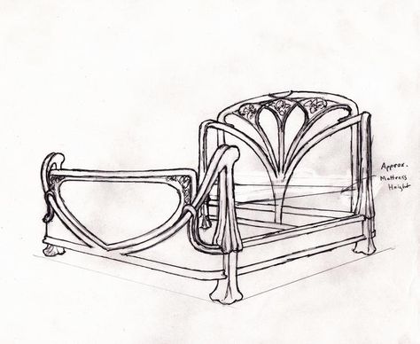 Art Nouveau Bed, People As Cartoons, Nautilus Art, درابزين السلم, Furniture Sketch, Furniture Design Sketches, Black Manta, Art Nouveau Furniture, Interior Design Sketch