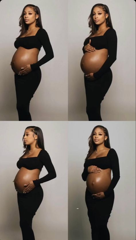 Black Bra Maternity Photoshoot, Black Outfit Maternity Shoot, Boujee Maternity Pictures, Pregnancy Outfits For Photoshoot, Simple Maternity Shoot Black Women, Baddie Maternity Shoot, Kylie Jenner Maternity Shoot, Studio Maternity Shoot Black Woman, Pregnancy Photos Black Women