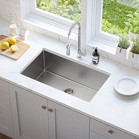 Kitchen Sink, MENSARJOR 30-inch Undermount Nano Ceramic Plating fully Coating Kitchen Sink, 16 Gauge Single Bowl Stainless Steel Handmade Kitchen Sink Best Kitchen Sinks, Modern Kitchen Sinks, Kitchen Ikea, Kitchen Sink Stainless Steel, Sinks Kitchen Stainless, Kitchen Sink Design, Stainless Steel Sink, Steel Kitchen Sink, Classic Kitchen