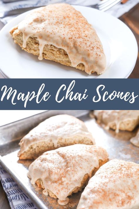 Maple Chai Scones, Vegan Chai Scones, Gluten Free Chai Scones, Chai Scones With Maple Glaze, Scone Flavor Combinations, Chai Spice Scones, Apple Chai Scones, Fall Chai Recipes, Fun Scone Flavors