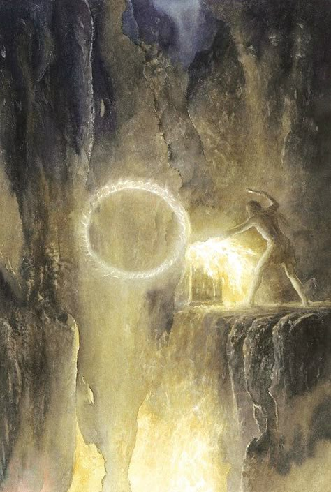 The Forging of the Ring; art by Alan Lee Alan Lee Art, Tolkien Artwork, Tolkien Illustration, J.r.r. Tolkien, Alan Lee, John Howe, Middle Earth Art, Tolkien Books, Tolkien Art