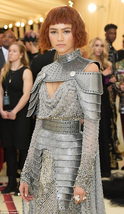 Blinged: The actress and singer wore a silver chain with diamond pendant, drop earrings an... Zendaya Met Gala, Mode Zendaya, Gala Gowns, Gala Gown, Met Gala Dresses, Zendaya Outfits, Zendaya Style, Met Gala Red Carpet, Gaun Fashion