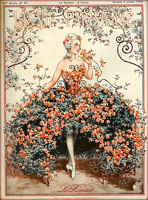 A SLICE IN TIME 1925 La Vie Parisienne La Roseraie Beautiful Woman and Flowers French Nouveau from a Magazine France Travel Advertisement Picture Art Poster Print. Poster meausres 10 x 13.5 inches Advertising Archives, Magazine Illustration, Vintage Magazines, Vintage Magazine, French Art, Magazine Art, Vintage Images, Vintage Illustration, Vintage Prints