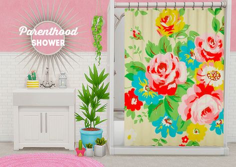 Sims 4 Cc Parenthood Shower Recolor, Ombre Curtains, Feng Shui Plants, Curtains Pictures, Fox Pillow, Ikea Ektorp, Cc Packs, Retro Painting, Sims 4 Cc And Mods