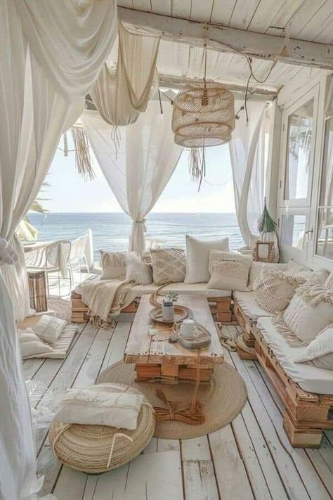 Beachy Cottage Core, Saudi House, Small Beach House Interior, Outdoor Massage, Window Seat Ideas, Eclectic Decor Vintage, Room Makeover Ideas, Boho Beach House, Small Beach Houses