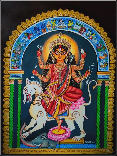 Jagadhatri Maa Drawing, Sora Painting, Jagadhatri Maa, Kerala Painting, Jagadhatri Puja, God Drawing, Ma Durga, Canvas Art Painting Abstract, Indian Goddess Kali