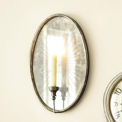 Oval Foxed Mirrored Candle Sconce Aged Mirror, Antique Mirror Wall, Decorative Wall Sconces, Crystal Wall Sconces, Mirrored Wall, Candle Mirror, Wall Candle Holders, Candle Wall Sconces, Modern Wall Sconces