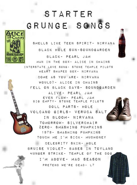 Songs For Grunge Aesthetic, 90s Grunge Playlist, Alt Songs Playlist, Punk Songs Playlist, Rock Music To Listen To, Playlist Names For Metal, Good Bands To Listen To, Grunge Band Name Ideas, 90s Alternative Music