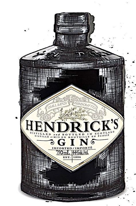 Gin Illustration, Drinks Art, Martini Art, Product Illustration, Cocktail Illustration, Gin Brands, Bottle Drawing, Hendricks Gin, Gin Bottle