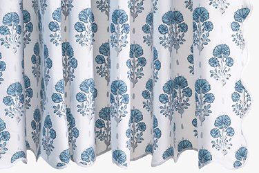 Jopin Shower Curtain, Mineral Blue $225.00 Luxury Shower Curtain, Lulu Dk, Luxury Linens, Cotton Shower Curtain, Chic Bathrooms, Plywood Furniture, Luxury Towels, Towel Collection, Patterned Shower Curtain