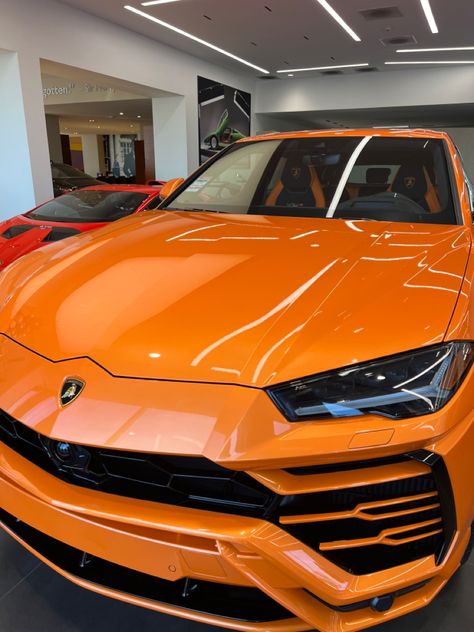 Orange Business Aesthetic, Orange Rich Aesthetic, Orange Urus, Orange Baddie Aesthetic, Lamborghini Urus Orange, Urus Interior, Lamborghini Urus Interior, Aesthetic Porsche, Orange Lamborghini