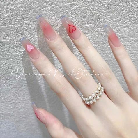 Fake Nails Long, Korean Nails, Cute Acrylic Nail Designs, Blush Nails, Pretty Gel Nails, Really Cute Nails, Soft Nails, Coffin Nails Long, Kawaii Nails