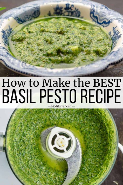 This basil pesto recipe comes together in 10 minutes. Use this easy homemade pesto on pasta, sandwiches, fish and chicken. Basil Pesto Canning Recipe, Pesto Homemade Recipes, Recipes Using Basil, Seafood Menu Ideas, Fresh Pesto Recipe, Best Pesto Recipe, Easy Pesto Recipe, Fresh Basil Pesto Recipe, Herbs Recipes