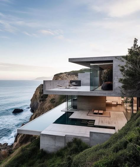 Concrete Minimalist House, Minimal Houses, Concrete House Design, Minimal Architecture, Architecture Magazines, Concrete House, Modern Mansion, Beach House Design, Dream House Exterior