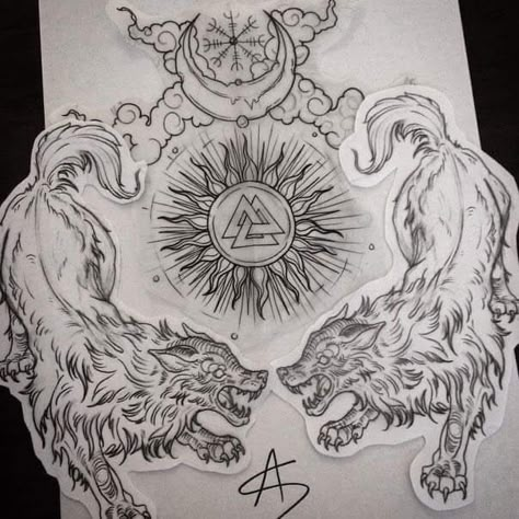 Fenrir Tattoo, Norse Mythology Tattoo, Scandinavian Tattoo, Arte Viking, Viking Tattoo Symbol, Buddha Tattoos, Muster Tattoos, Nordic Tattoo, Norse Tattoo