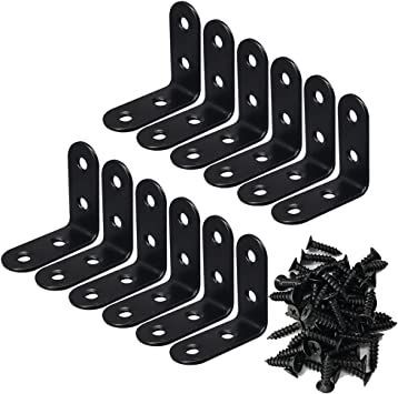 Corner Brace Alamic Right Angle Bracket Stainless Steel Black Corner Braces Joint Right Angle Bracket Shelf Bracket with Screws 40 x 40mm - 12 Pcs Bookshelf Garden, Garden Shelf, Chair Corner, Heavy Duty Shelf Brackets, Bracket Shelf, Build A Frame, Chair Wooden, Garden Shelves, Corner Brace