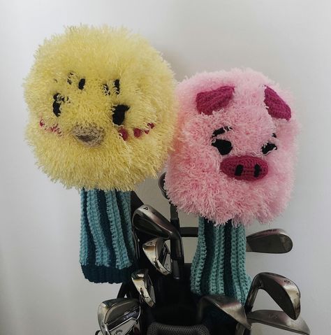 Crochet Rising Impact golf club head cover. These adorable characters from the popular Netfix series, Rising Impact, are going to make you smile even on a bad golf day! Fits perfectly over your golf club head from your driver to your fairway woods. Great gift for all golf and Rising Impact lovers! Rising Impact, Day Fits, Golf Club Head Covers, Golf Club Covers, Golf Day, Head Covering, You Smile, Golf Club, A Bad