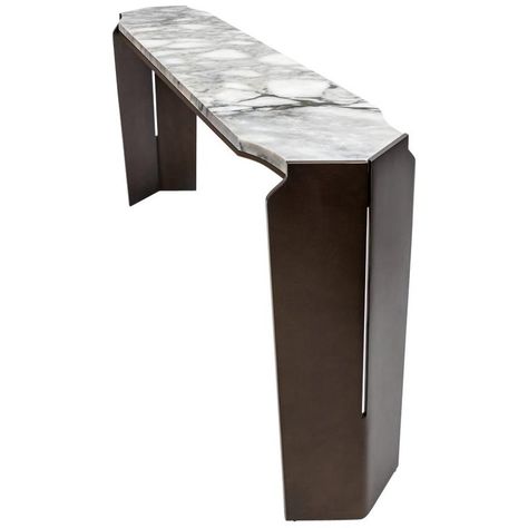 Athena Console, Entry Table Contemporary Sheild Leg, Dark Bronze Patina, Marble Wood Entry Table, Wrought Iron Console Table, French Console Table, Marbles For Sale, Minimalist Furniture Design, Iron Console Table, Marble Console Table, Metal Console, Entry Tables