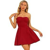 Mini Dress Red, Strapless Party Dress, Flare Top, Tube Top Dress, Flare Mini Dress, Red Mini Dress, Tube Dress, Sweetheart Neck, Sleeveless Mini Dress