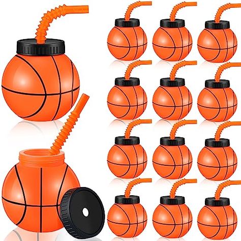 Nuanchu 12 Sets 14 oz Basketball Cups with Straws and Lids Plastic Ball Cups Reusable Basketball Party Cups Bulk Basketball Party Favor for Kids Birthday Sports Theme Party Supplies Basketball Themed Party Favors, Nike Basketball Birthday, Basketball Watch Party, Basketball Water Bottles, Basketball Theme Party Amazon.com, Basketball Party Favors, Party Favor Cups, Basketball Theme Party, Creative Party Ideas