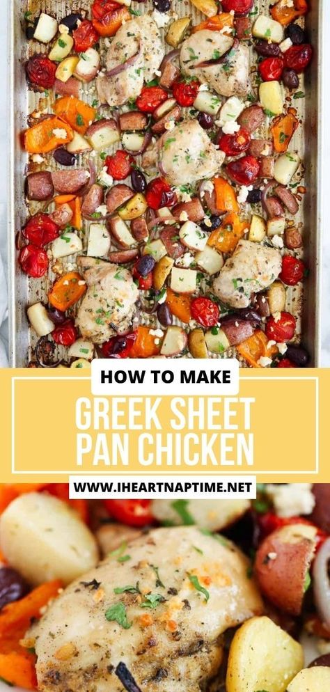 Greek Sheet Pan Chicken, Greek Sheet Pan, Greek Potatoes, Sheet Pan Dinners Chicken, Sheet Pan Chicken, I Heart Naptime, Greek Seasoning, Seasoned Chicken, Chicken Gyros