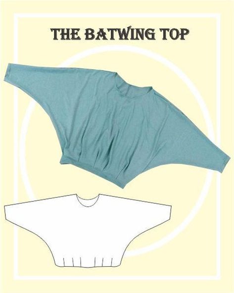 Sewing Pattern: Batwing Top Easy Clothing Sewing Projects, Clothes Sewing Ideas, Batwing Top Pattern, Enchantress Aesthetic, Diy Tops For Women, Clothing Diys, Batwing Sleeve Pattern, Skirt Patterns, Making Clothes