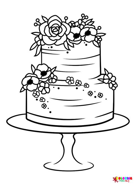 Wedding Cake Coloring Pages - Coloring Pages For Kids And Adults Wedding Cake Painting, Wedding Coloring Pages For Kids, Wedding Coloring Pages Free Printable, Wedding Cake Drawing, Wedding Cake Logo, Wedding Cake Boxes, Wedding Coloring Pages, Kids Table Wedding, Cupcake Coloring Pages