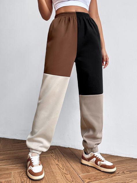 Patchwork Sweatpants Pattern, Color Block Sweatpants, Patch Work Sweatpants, Color Block Cotton Sweatpants For Streetwear, Color Block Joggers, Color Block Pants, Colorblock Sweatpants, Unique Pants, Colorblock Pants