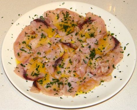 DSC04165 Carpaccio Recipe, Fun Foods, Asian Dishes, An Email, Seafood Dishes, Italian Food, Fish And Seafood, Christmas Dinner, What You See