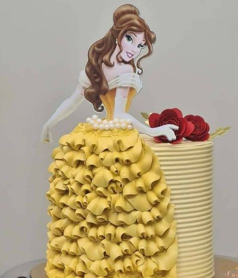 Princess Belle Cake, Disney Princess Theme Birthday Party, Aurora Cake, Disney Princess Theme Party, Belle Birthday Party, Beauty And Beast Birthday, Crisco Recipes, Belle Cake, Buttercream Cake Designs